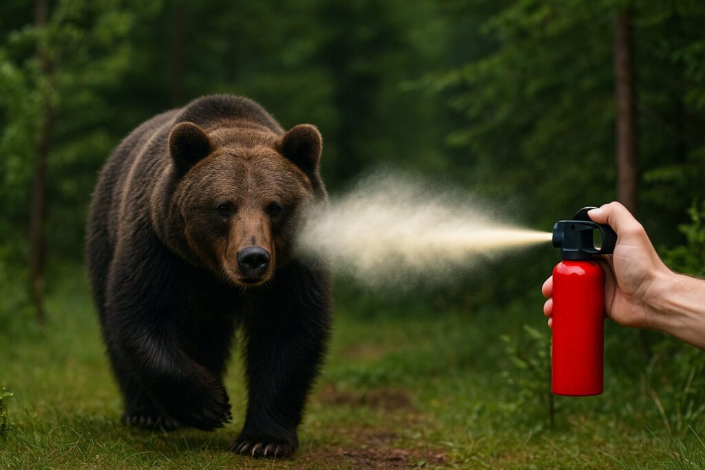 背を向けずに退避する正しい方法と熊スプレーの使用手順