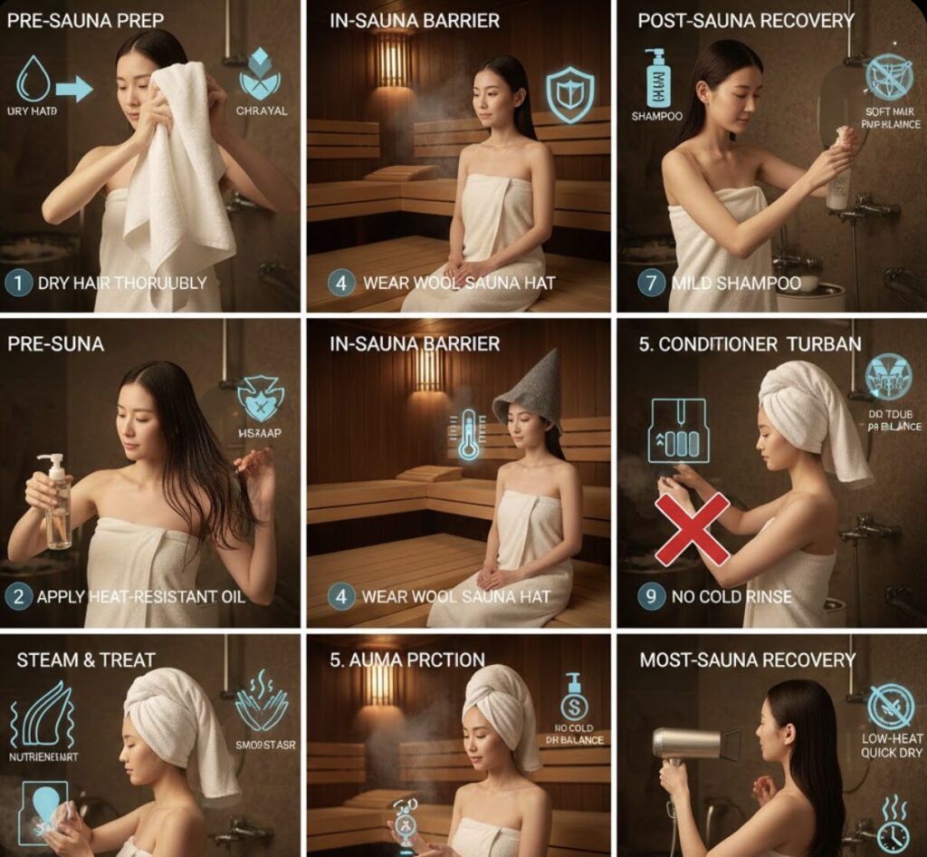 サウナの熱を利用した集中ヘアパックを応用する（予防策3）