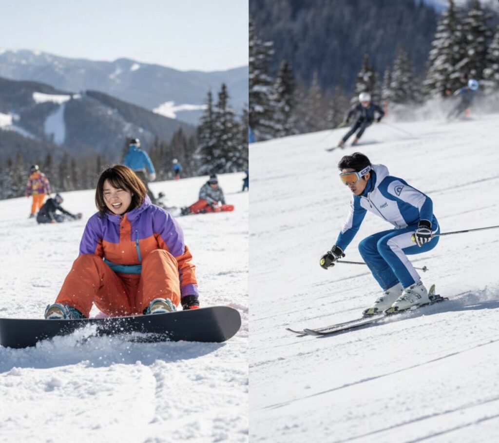 スノボとスキーどちらが難しい問題の結論!【難しさの壁】が来る時期が違う