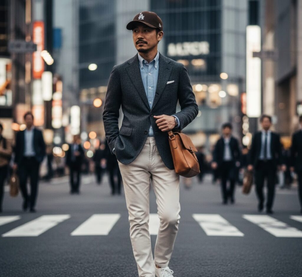 ドジャースキャップのダサい印象を覆す洗練された着こなしと配色戦略