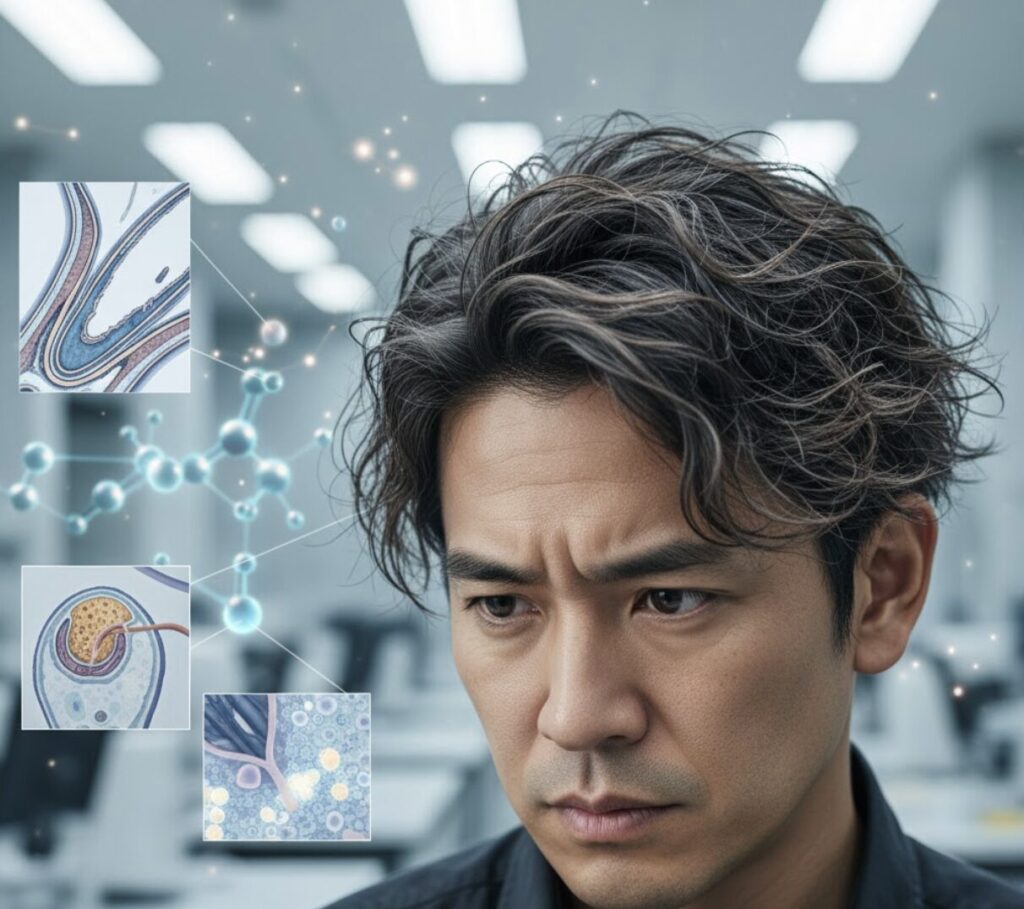 【科学的解明】男性の髪の毛のパサつきとうねりが起こる根本原因とエイジングの真実